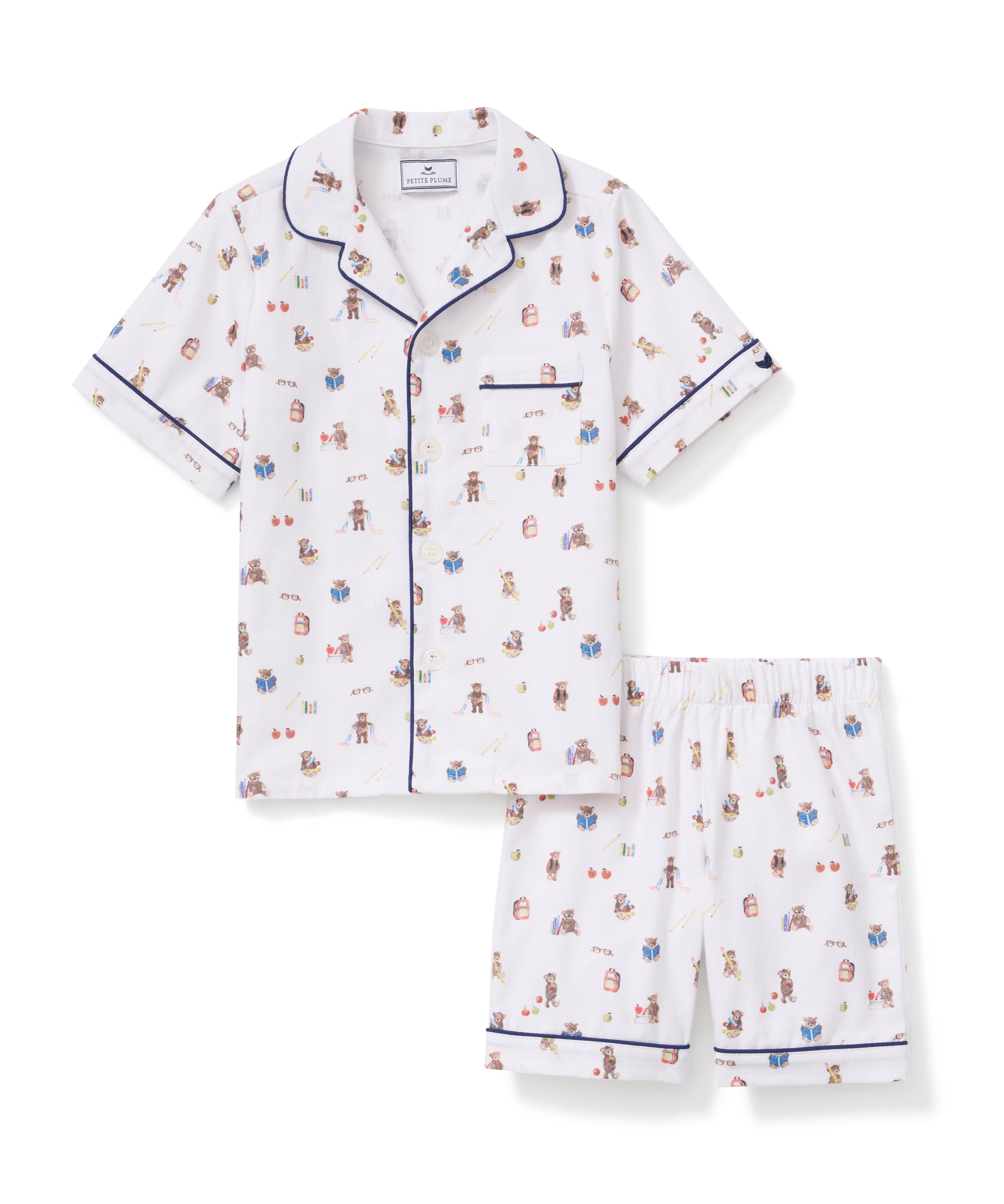 Petite Plume Teddy Goes To School Twill Short Set Pajamas