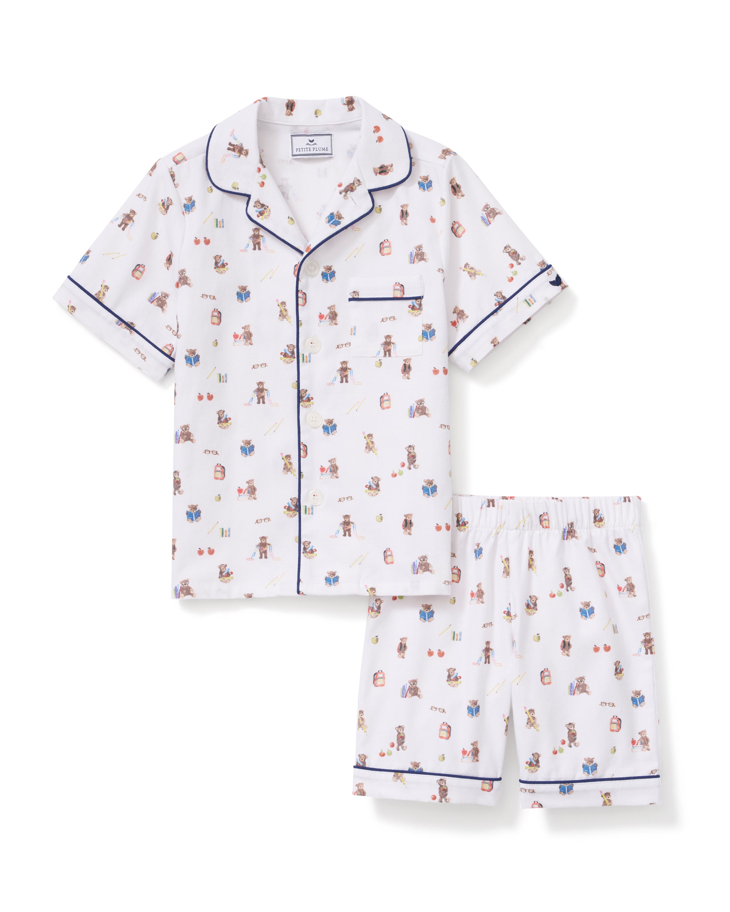 Petite Plume Teddy Goes To School Twill Short Set Pajamas