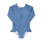 Minnow Navy Gingham Front Zip Rashguard One Piece