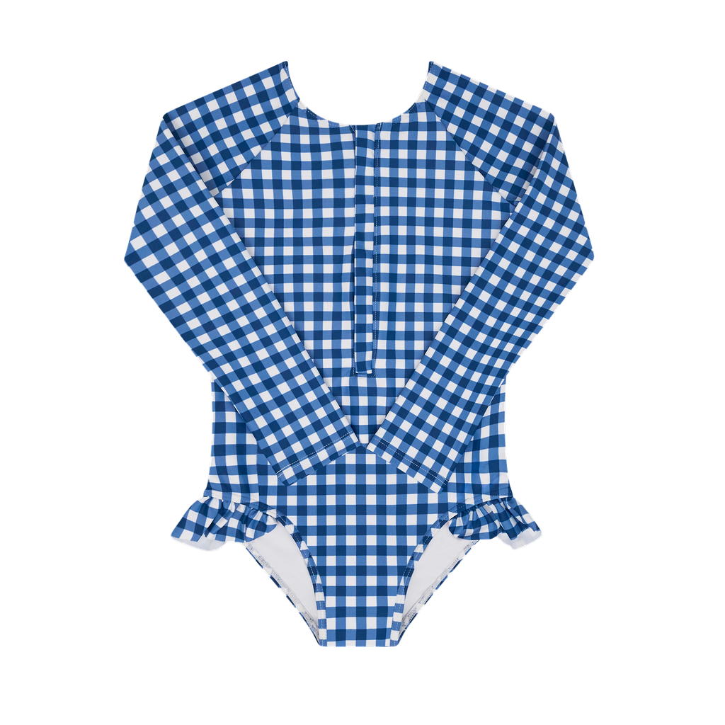Minnow Navy Gingham Front Zip Rashguard One Piece