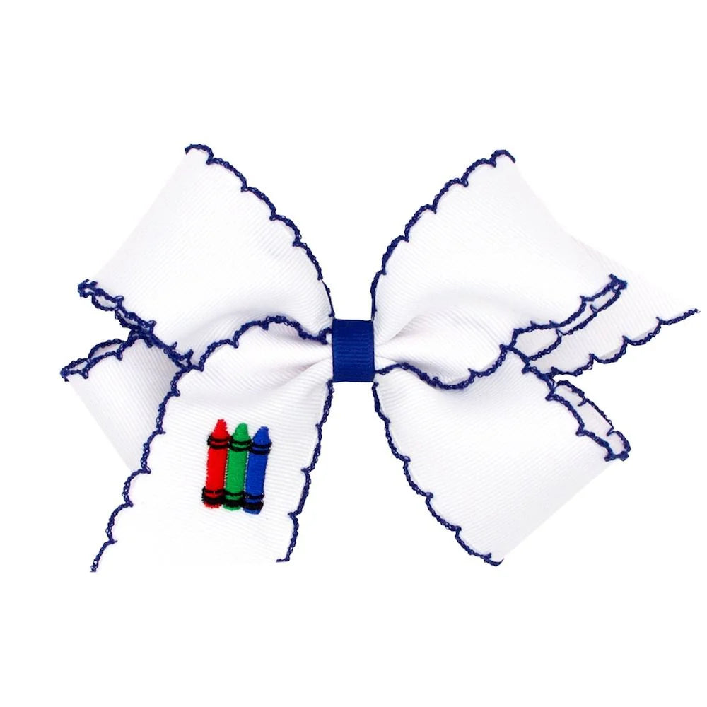 Medium Grosgrain Hair Bow With Moonstitch Edge- Blue Crayon