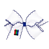 Medium Grosgrain Hair Bow With Moonstitch Edge- Blue Crayon