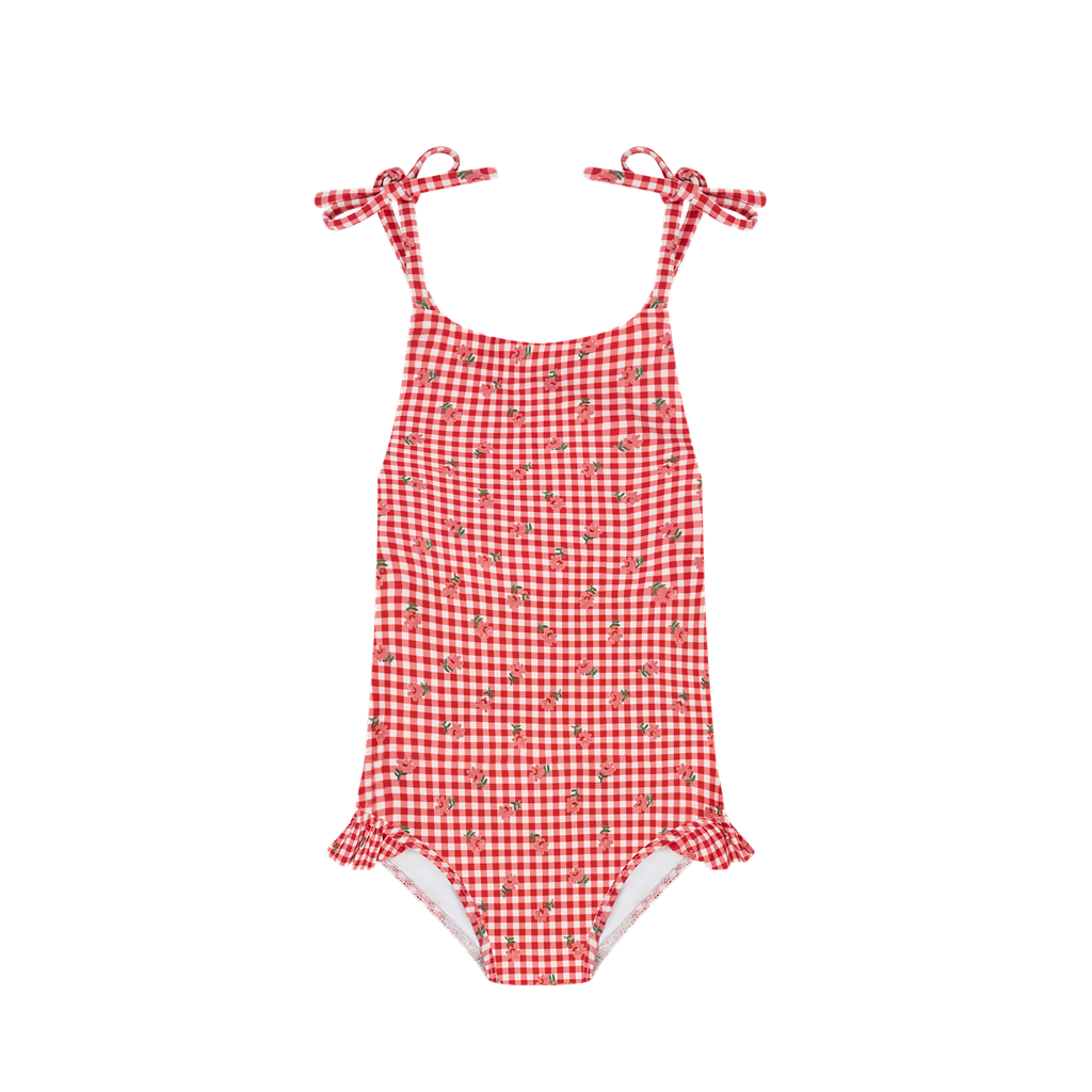 Minnow Floral Gingham Front Tie Strap Halter One Piece