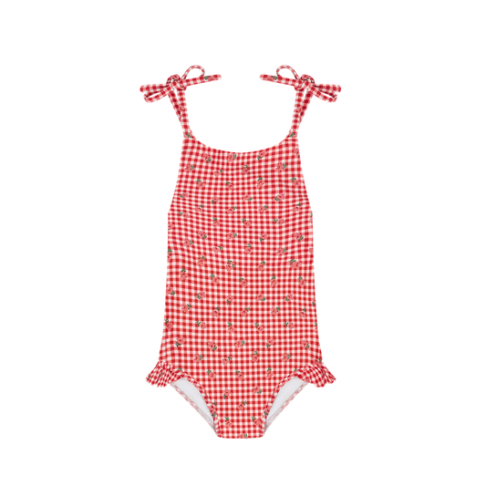Minnow Floral Gingham Front Tie Strap Halter One Piece