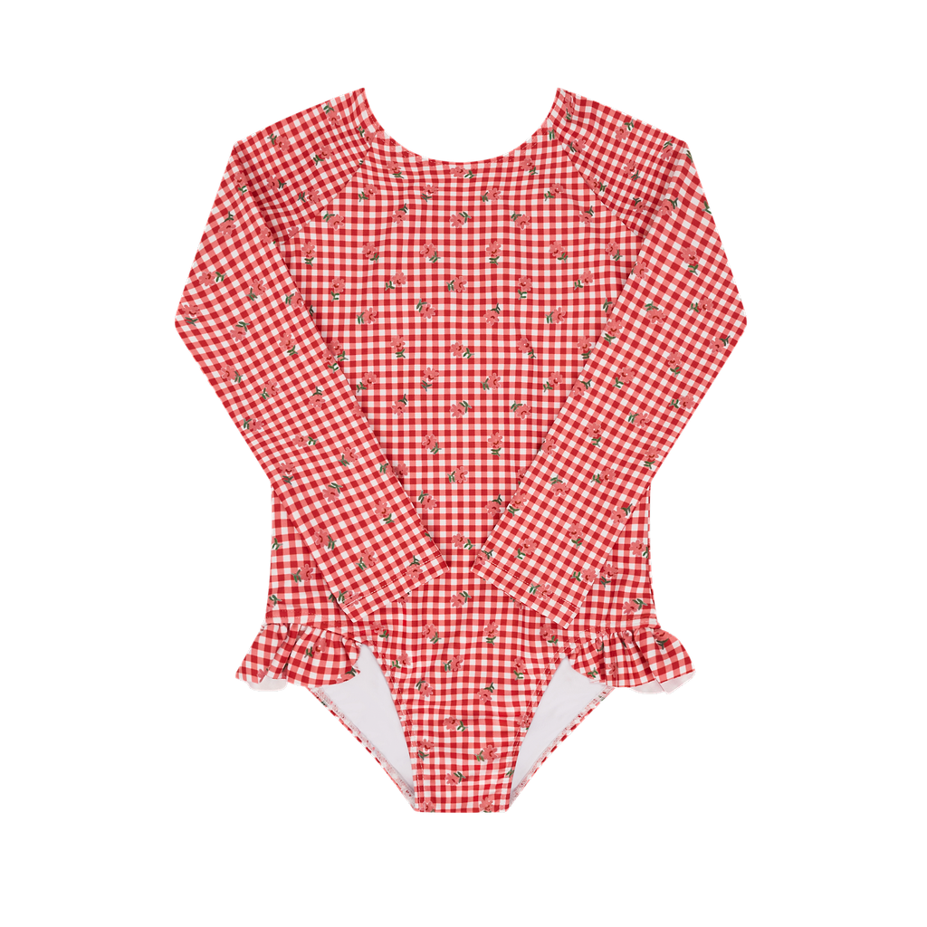 Minnow Floral Gingham Rashguard One Piece