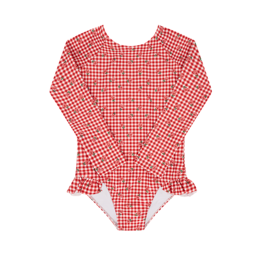 Minnow Floral Gingham Rashguard One Piece