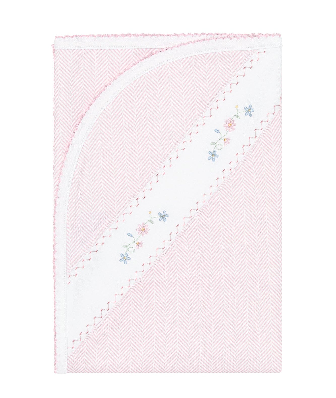 Nellapima Pink Herringbone Embroidered Receiving Blanket- Flowers