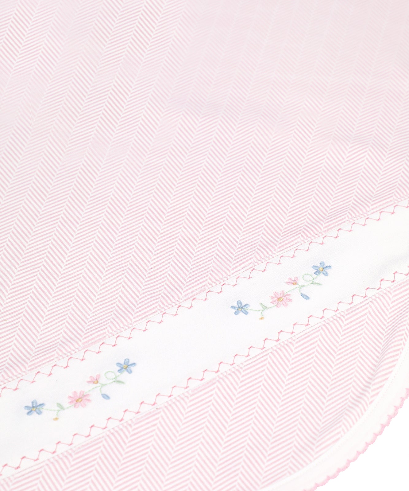 Nellapima Pink Herringbone Embroidered Receiving Blanket- Flowers