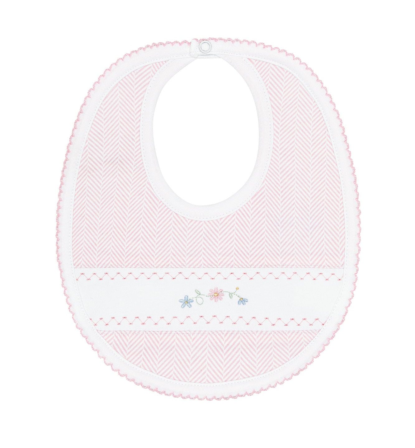 Nellapima Pink Herringbone Embroidered Bib- Flowers