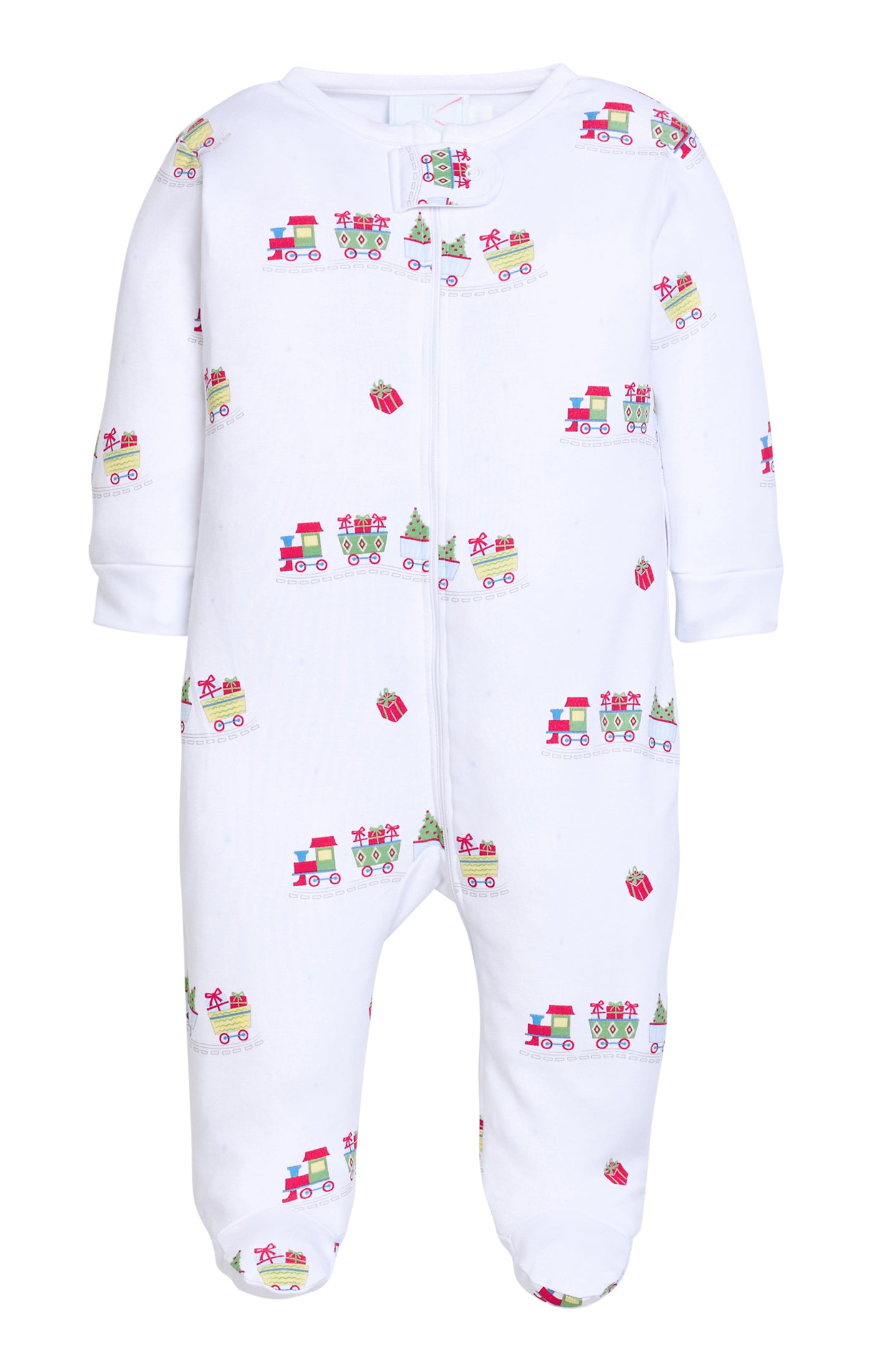 Little English Zipper Footie- Holiday Train