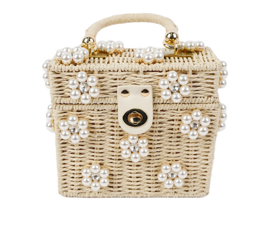 Jenna Lee Daisy Bag- Cream With Pearl Daisies