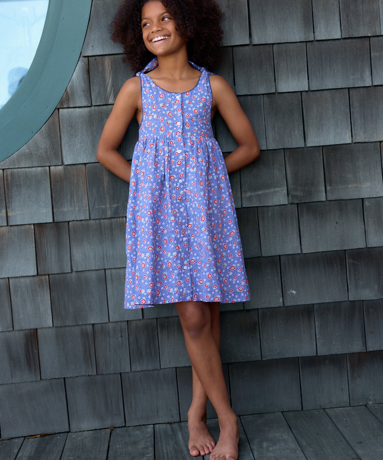 Minnow Navy Floral Tie Knot Button Front Dress