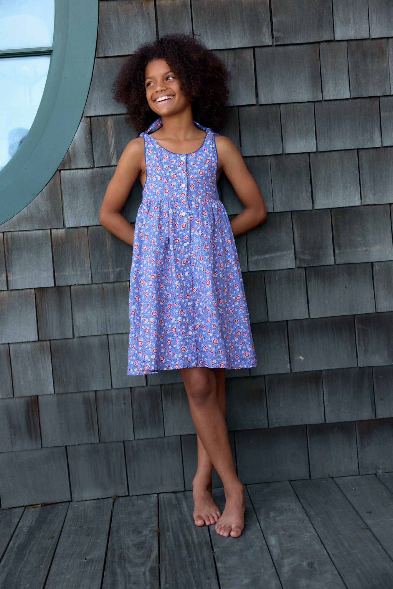Minnow Navy Floral Tie Knot Button Front Dress
