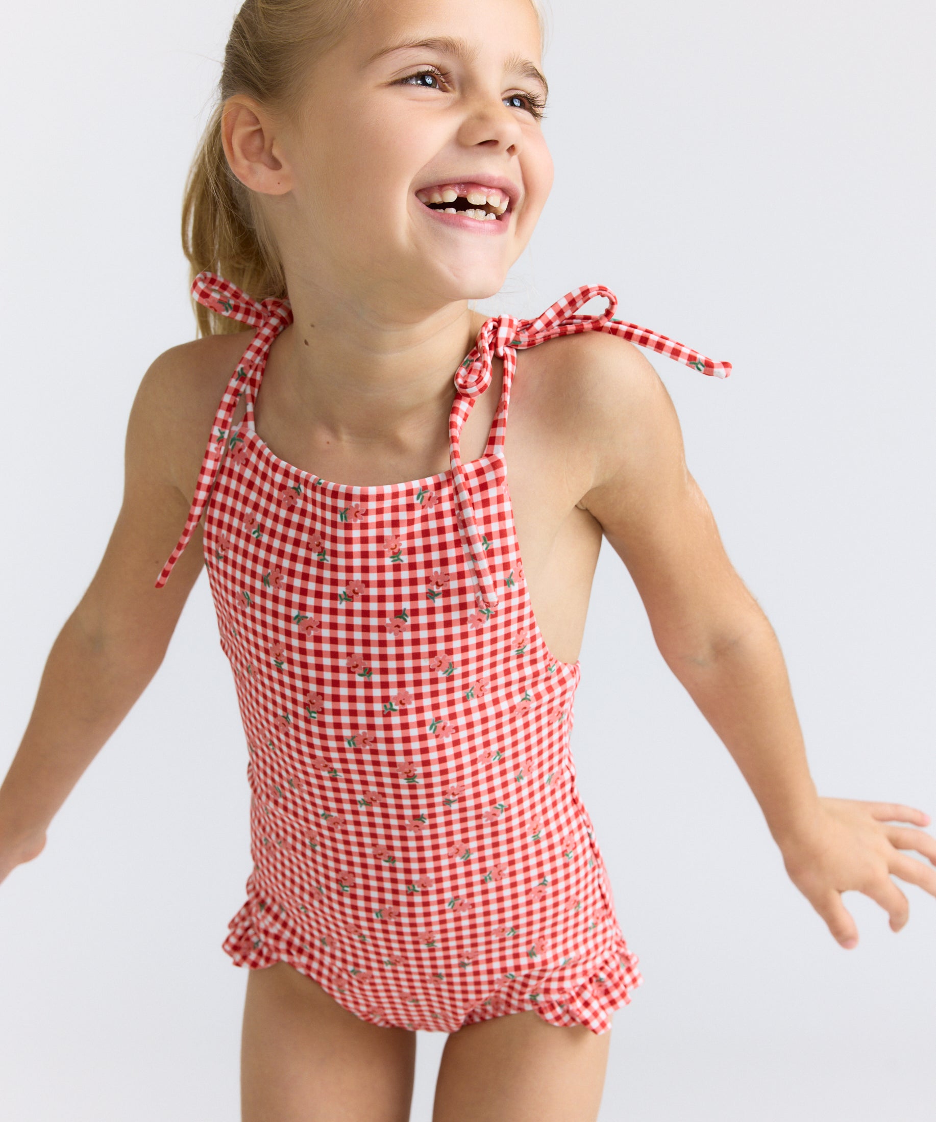 Cranberry Gingham Front Tie Strap Halter One Piece