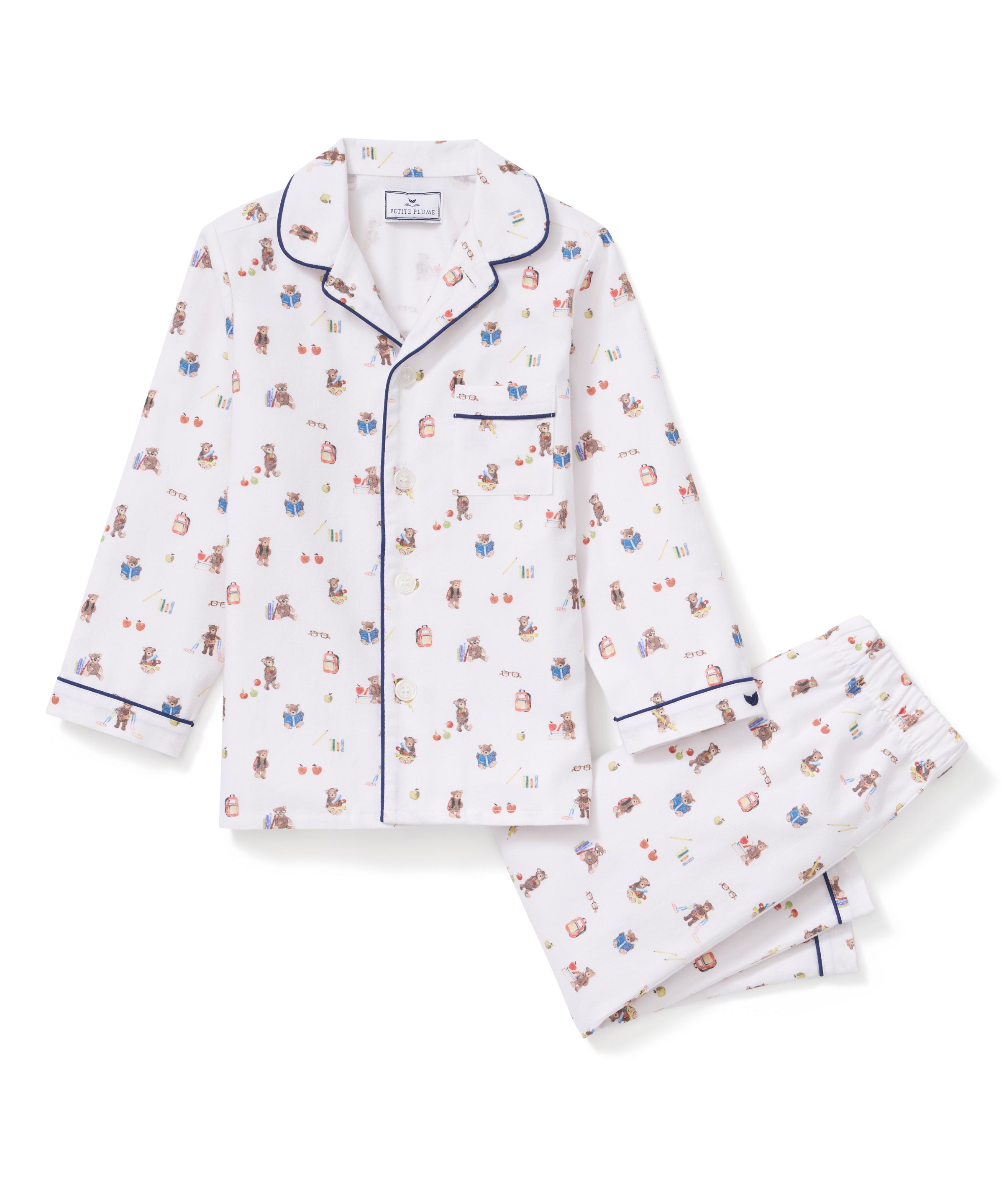Petite Plume Teddy Goes To School Twill Children's Pajama Set