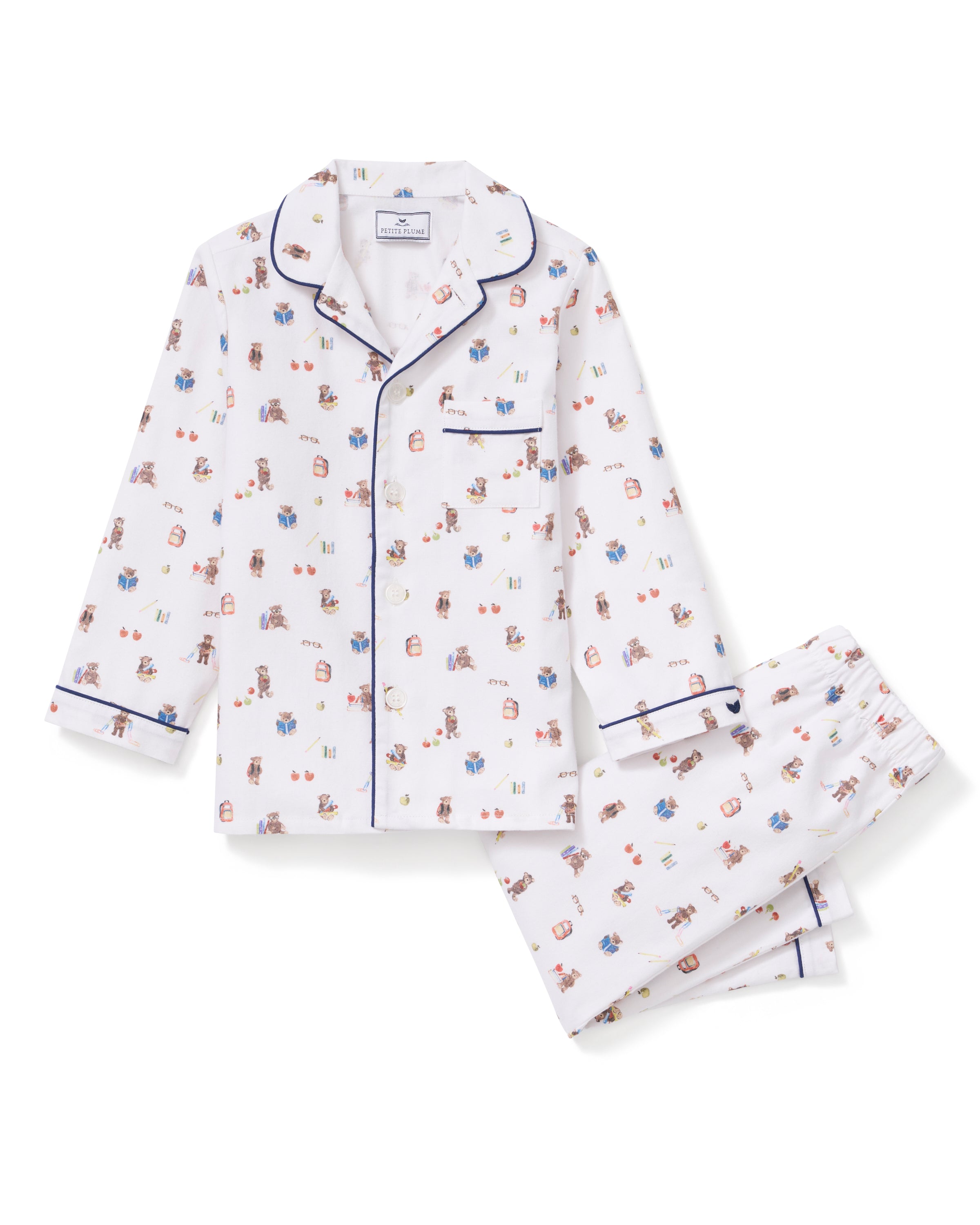 Petite Plume Teddy Goes To School Twill Children's Pajama Set