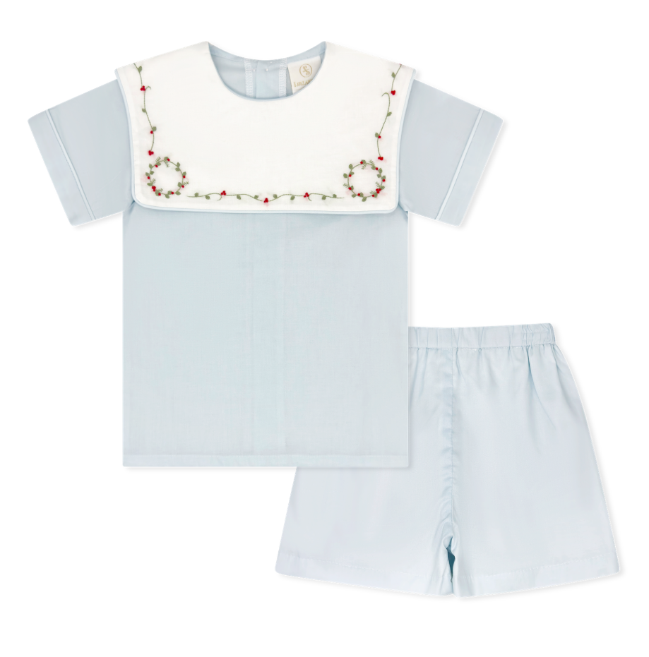 Lullaby Set Christian Short Set- Blessings Blue Batiste