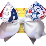Two Sisters Bows White USA Stars Large Bow
