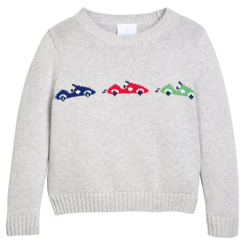 Little English Intarsia Sweater- Race Cars