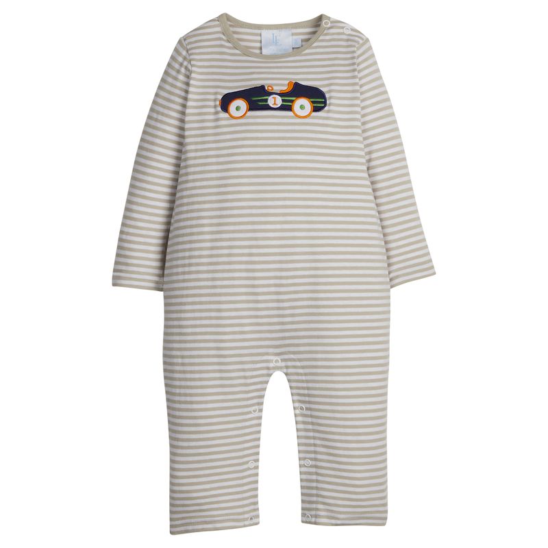 Little English Applique Romper- Vintage Race Car