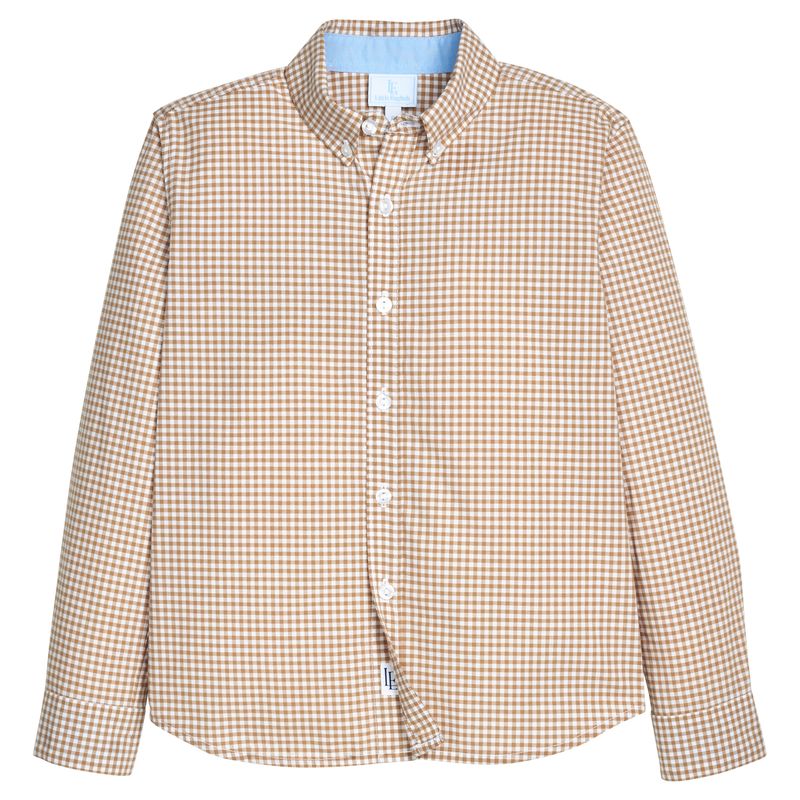 Little English Button Down Shirt - Khaki Gingham