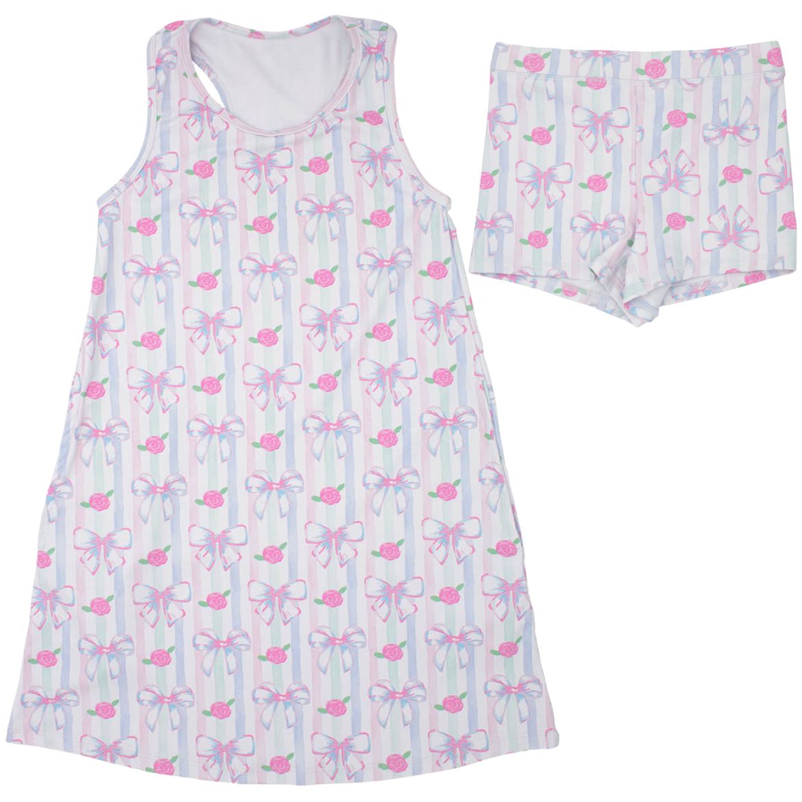 Izzy Tennis Dress With Shorts - Water Color Bows