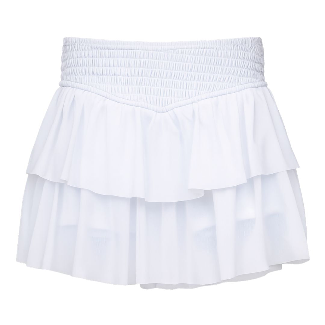 Azarhia White Smocked Mesh Skort