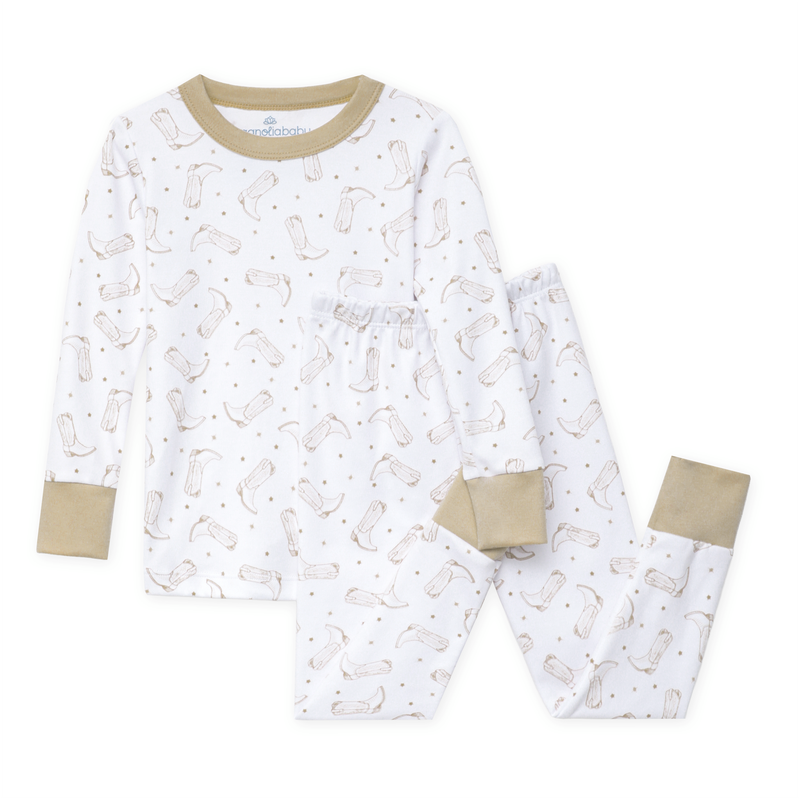 Magnolia Baby Darling Cowboy Boots Long Pajamas- Ivory