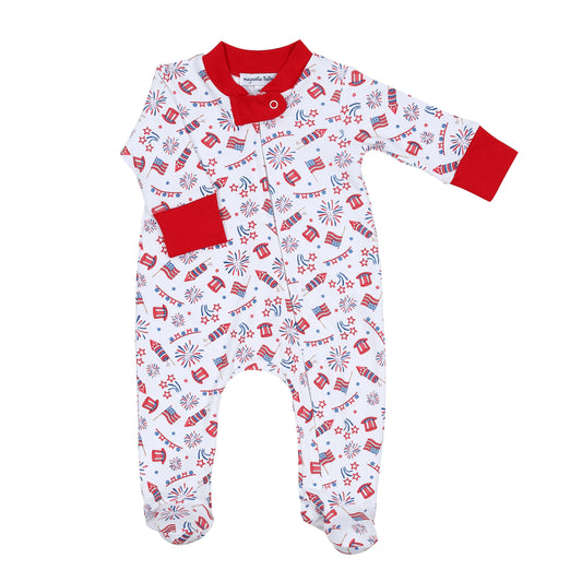 Magnolia Baby Red, White, and Blue Printed Zipper Footie