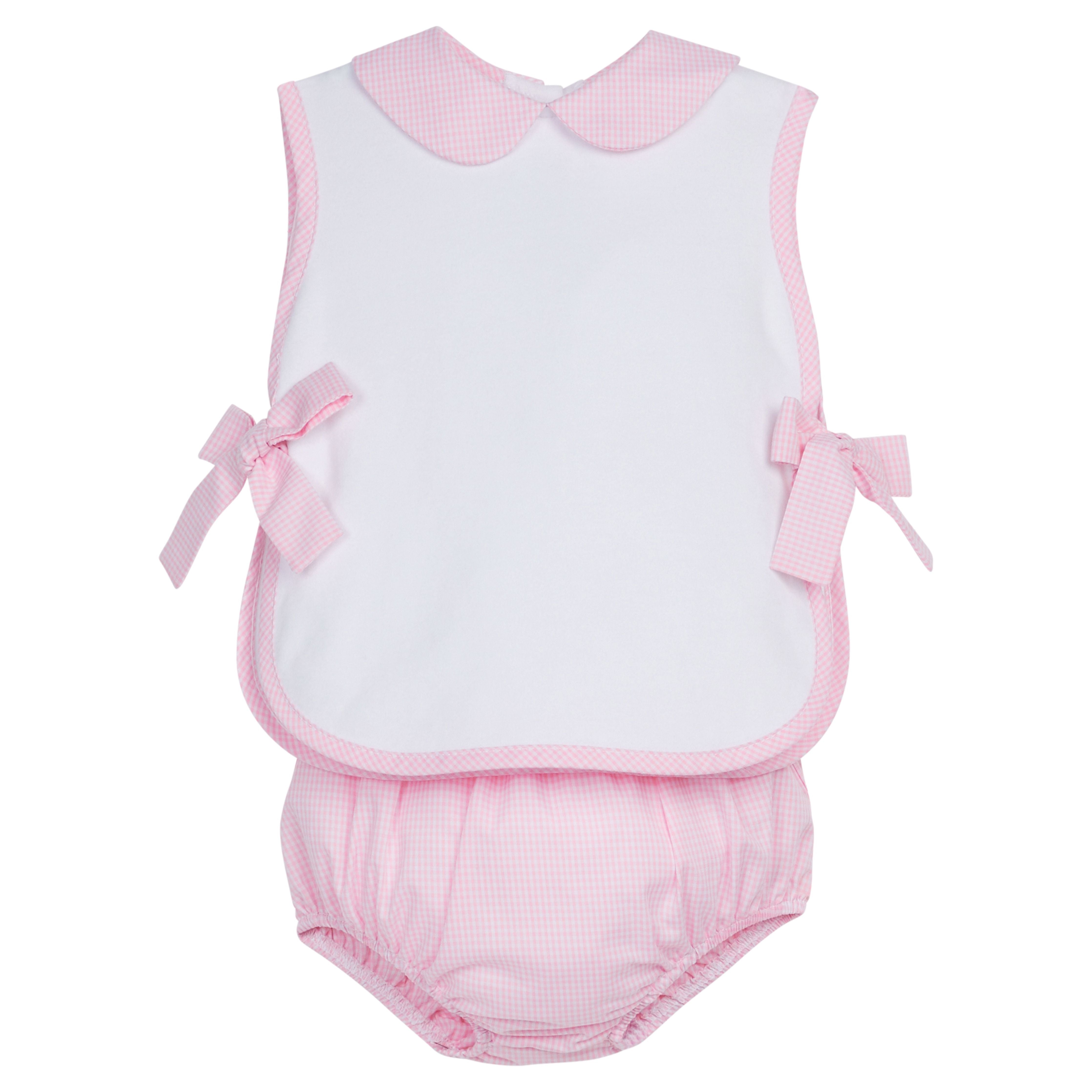 Little English Bow Tab Diaper Set - Light Pink Mini Gingham
