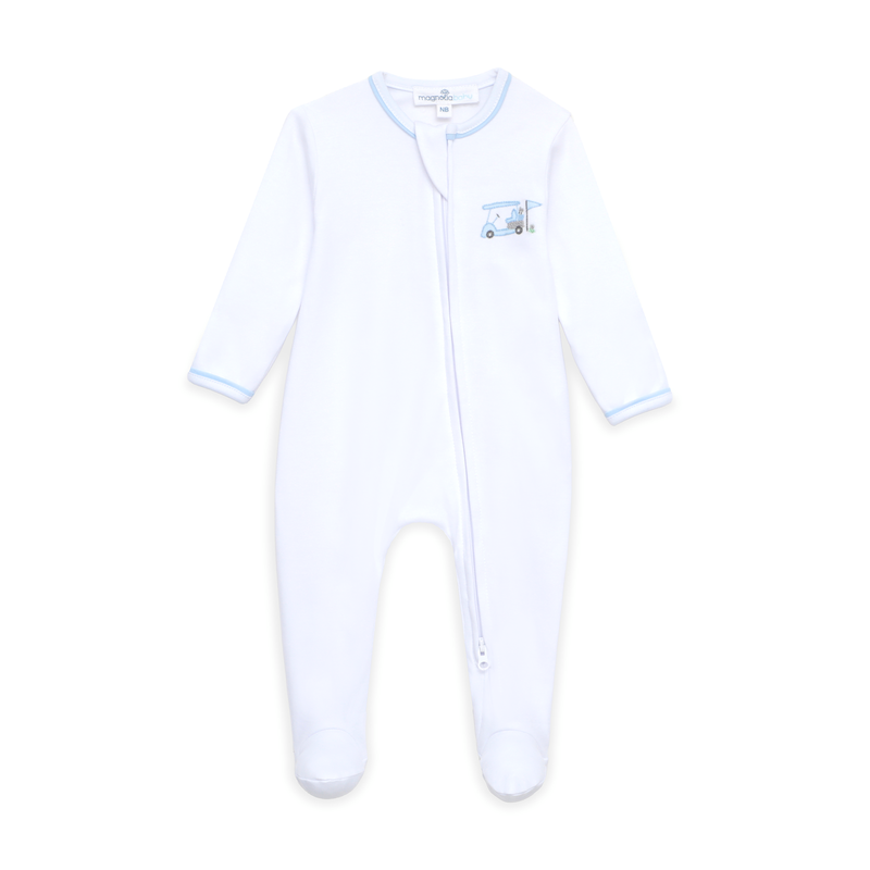 Magnolia Baby Little Golfer Printed Zipper Footie- Light Blue