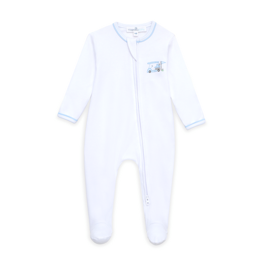 Magnolia Baby Little Golfer Printed Zipper Footie- Light Blue