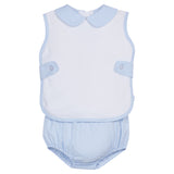 Little English Button Tab Diaper Set - Light Blue Mini Gingham