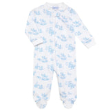 Nella Pima Blue Teddy Bear Toile Zipper Footie 