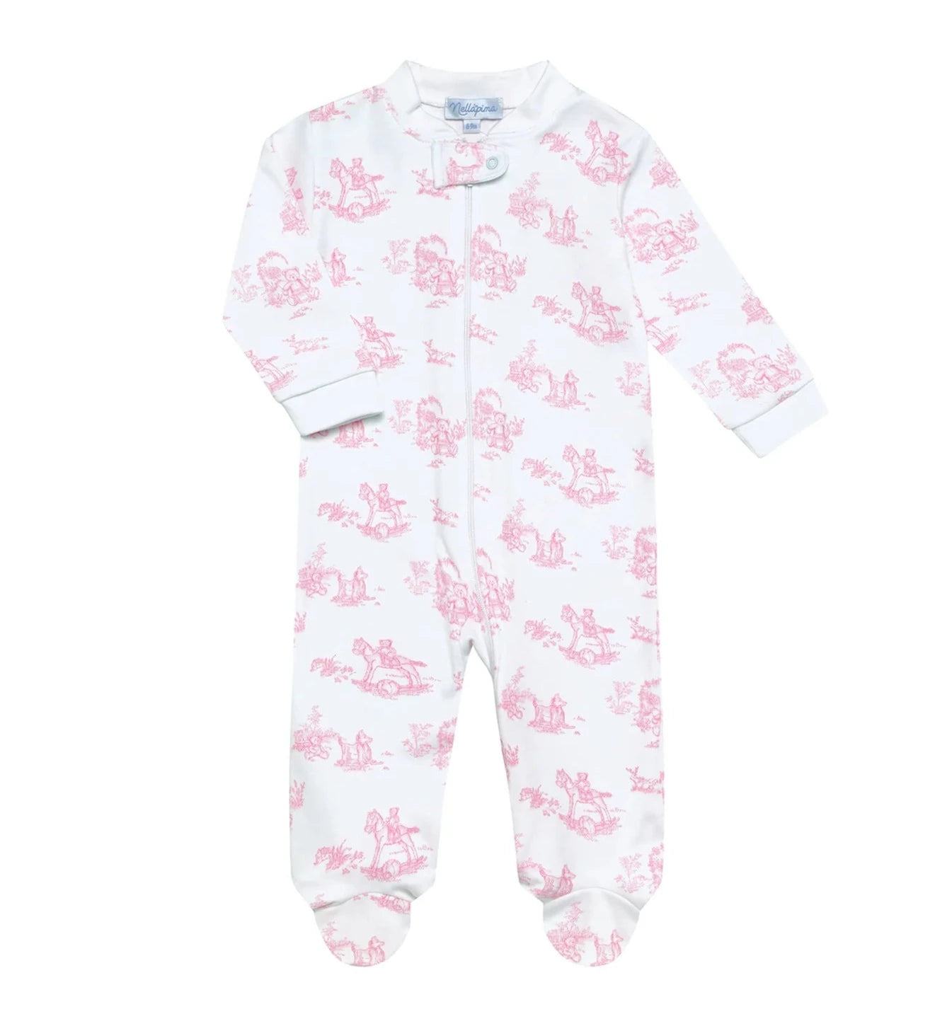 Nellapima Pink Teddy Bear Toile Zipper Footie