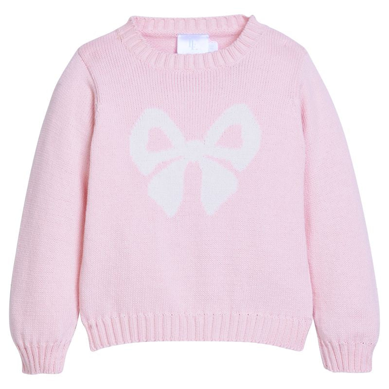 Little English Intarsia Sweater- Light Pink Bow