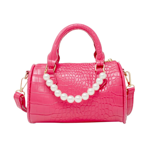 Crocodile Pearl Duffle Handbag - Hot Pink