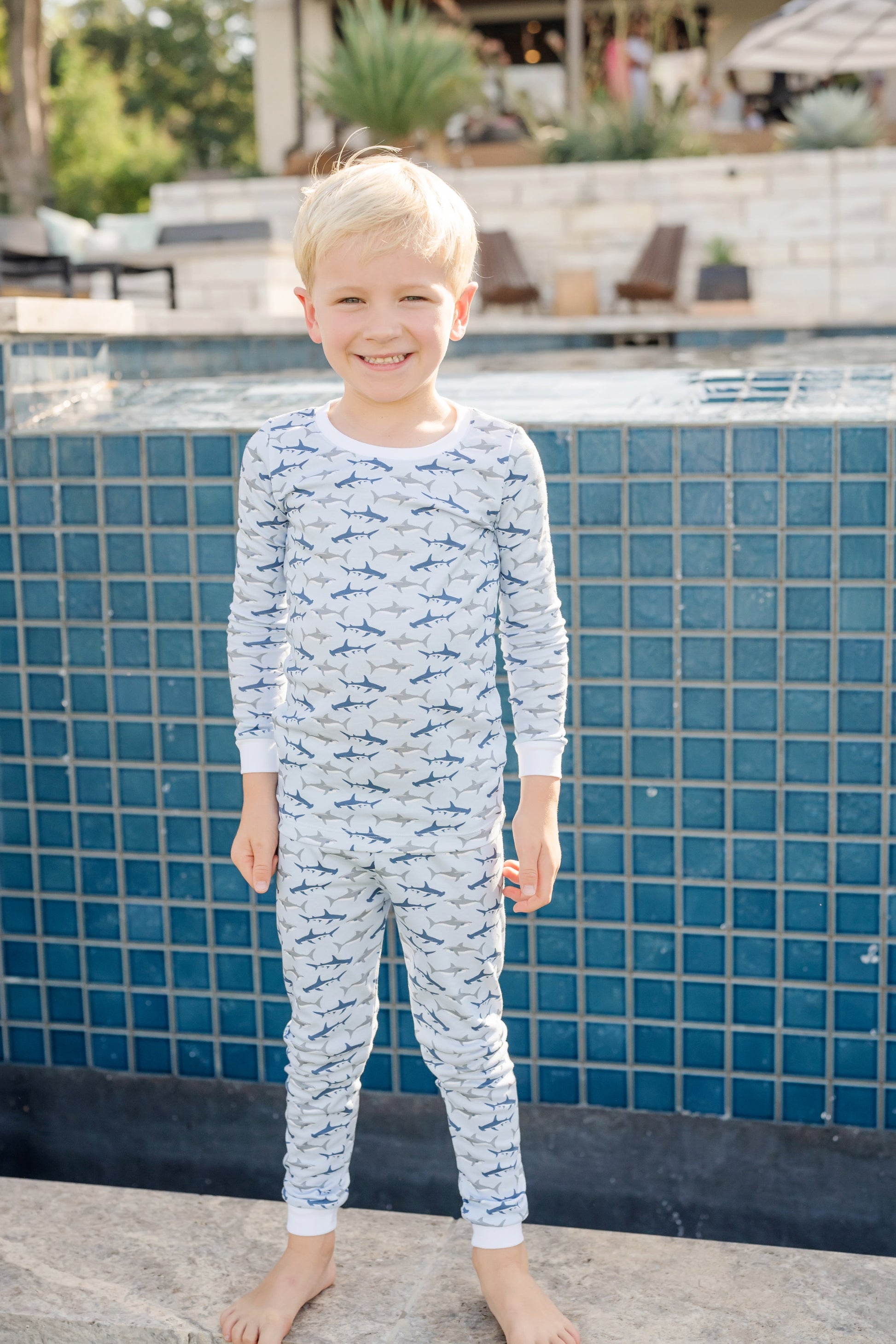 Lila and Hayes Grayson Boys' Pima Cotton Pajama Pant Set - Swimming Sharks