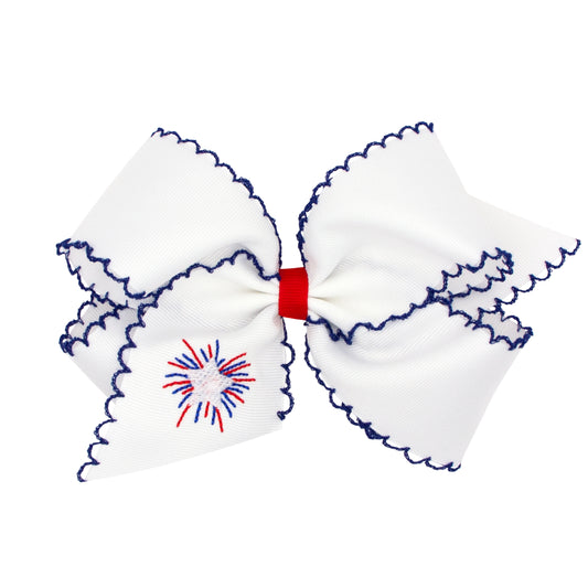 King Grosgrain Hair Bow With Moonstitch Edging- Fireworks
