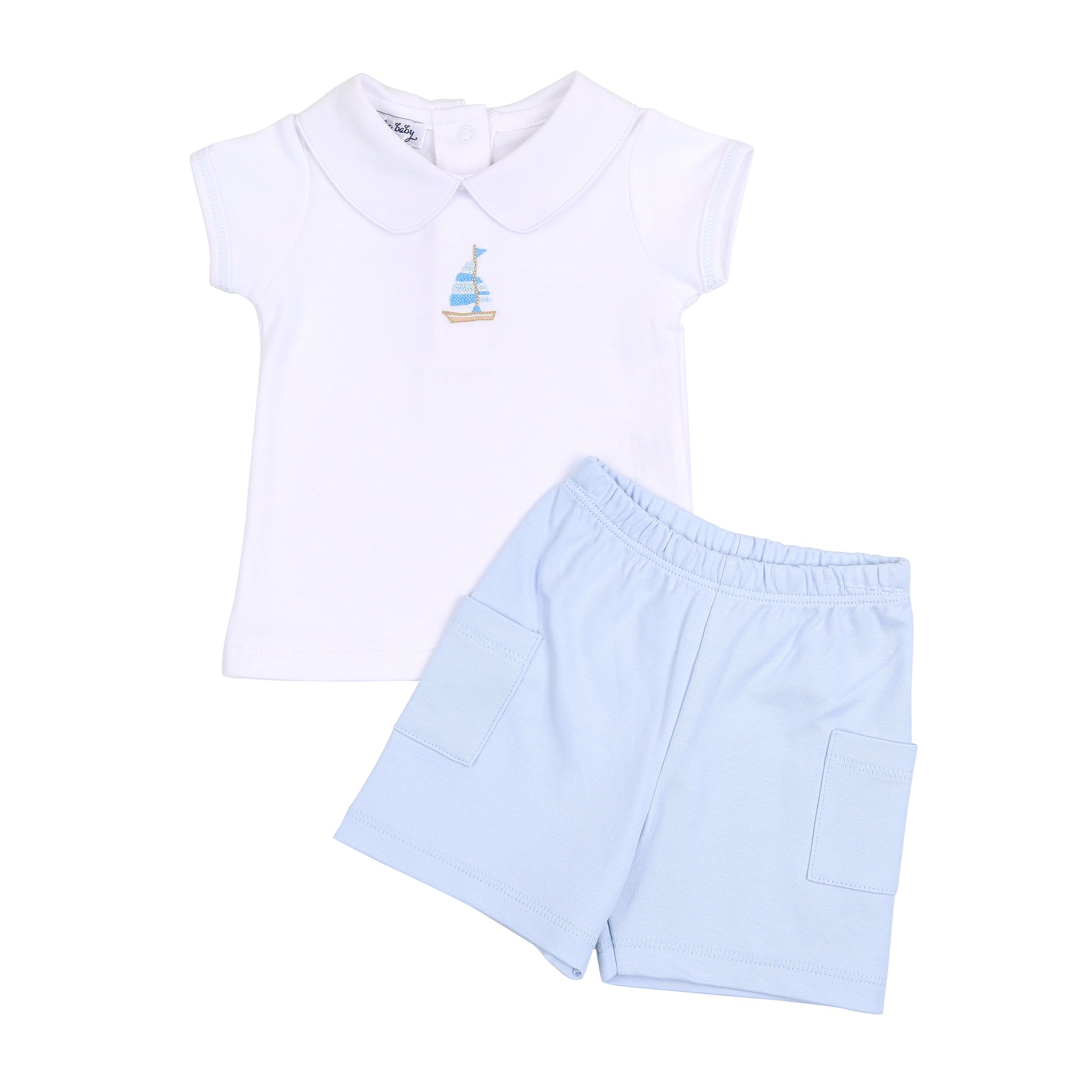 Tiny Sailboat Embroidered Collared Short Set made by Magnolia Baby.