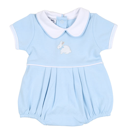Blue Little Cottontails Embroidered Collared Bubble made by Magnolia Baby.