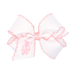 Wee Ones Grosgrain Moonstitch Embroidered Ballet Slippers Medium Hair Bow