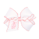 Wee Ones Grosgrain Moonstitch Embroidered Ballet Slippers Medium Hair Bow