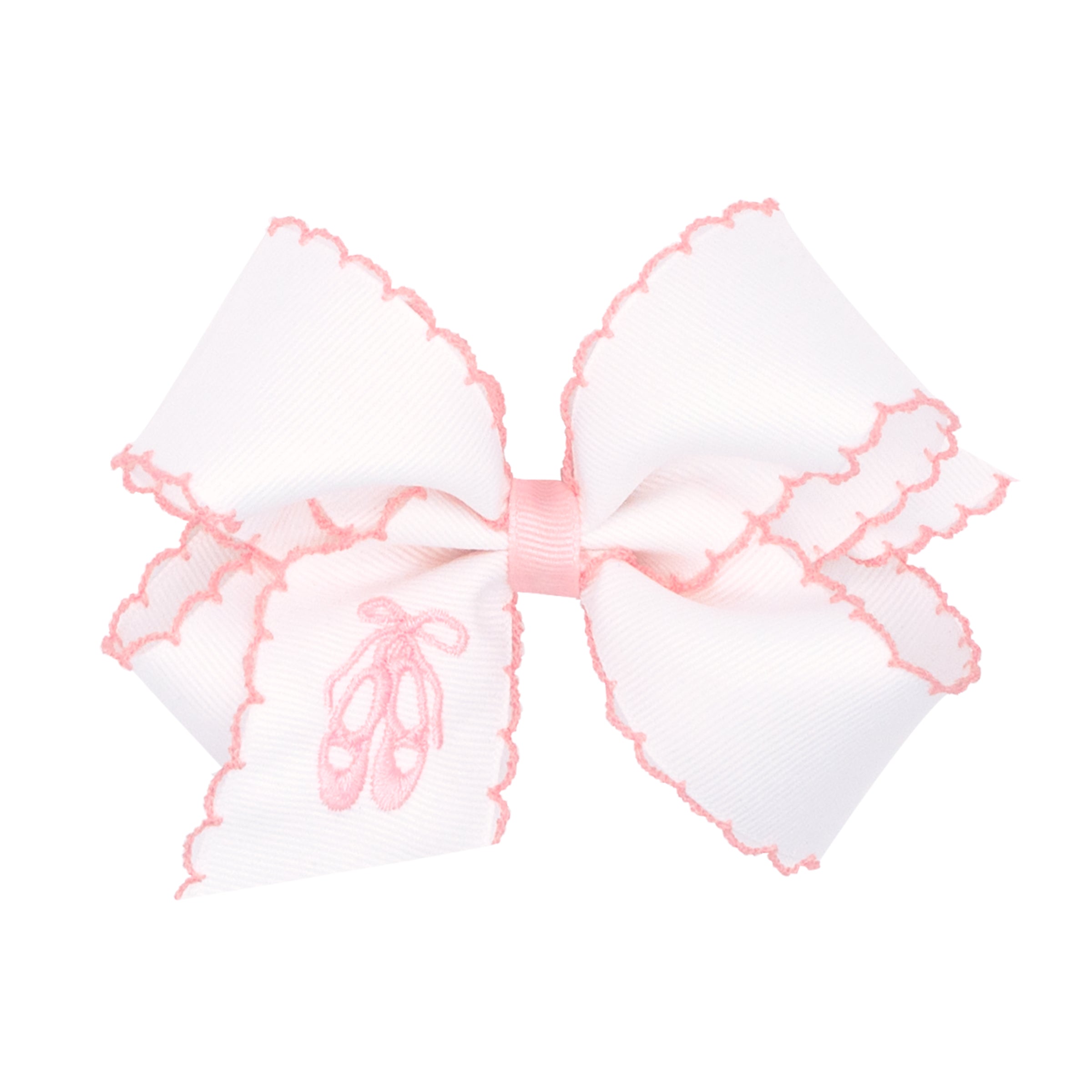Wee Ones Grosgrain Moonstitch Embroidered Ballet Slippers Medium Hair Bow