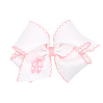Wee Ones Grosgrain Moonstitch Embroidered Ballet Slippers King Hair Bow