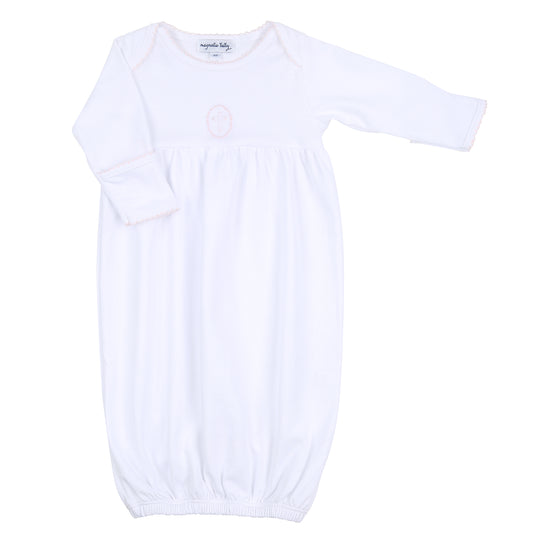 Blessed Embroidered Gathered Gown made by Magnolia Baby.
