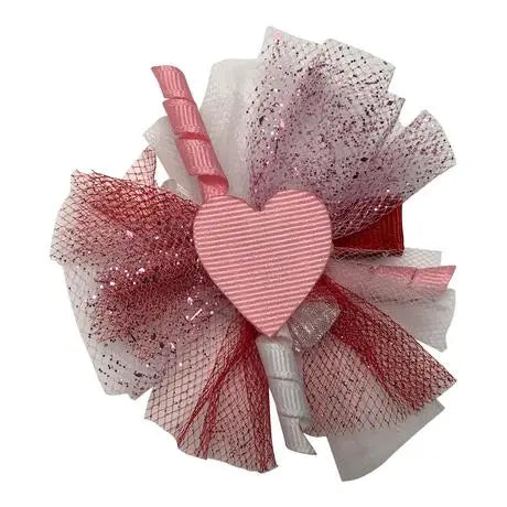 Pink heart puff hair clip made by Bows for Belles.