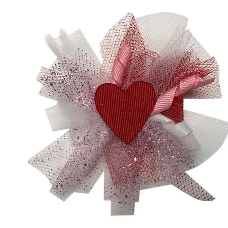 Red heart puff hair clip made by Bows for Belles.