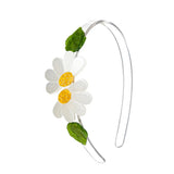 Double Daisies White Satin Headband