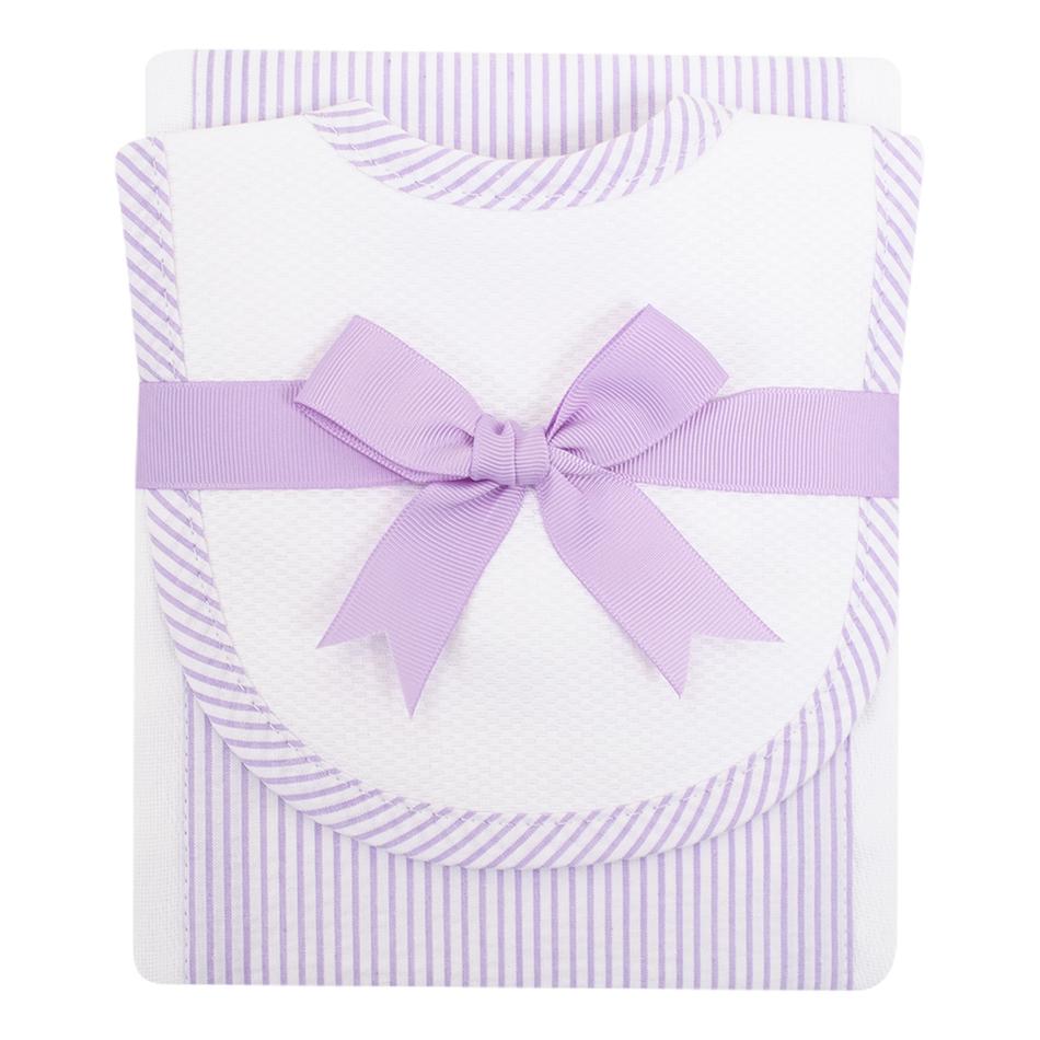 purple seersucker stripe bib and burp cloth 3 Marthas